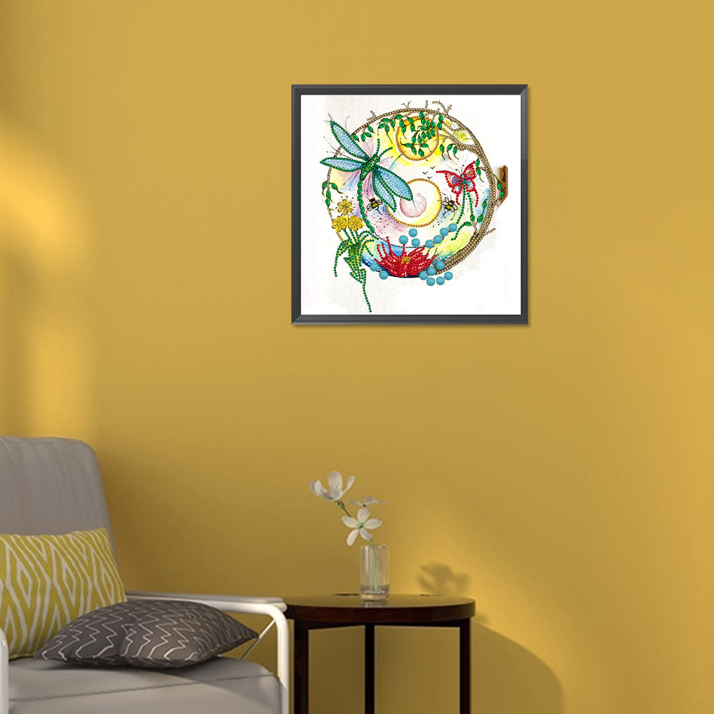 Dragonfly Flower Clock - Special Shaped Drill Diamond Painting 30*30CM