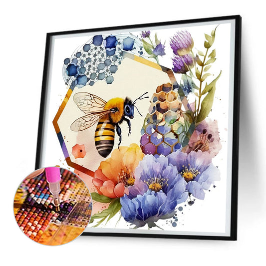 Flower And Bee - Full Round Drill Diamond Painting 30*30CM