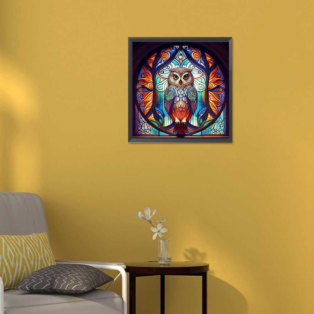 Colorful Feather Owl - Full Round Drill Diamond Painting 30*30CM
