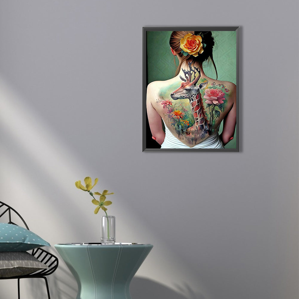 Giraffe Tattoo Girl Back - Full Round Drill Diamond Painting 40*50CM
