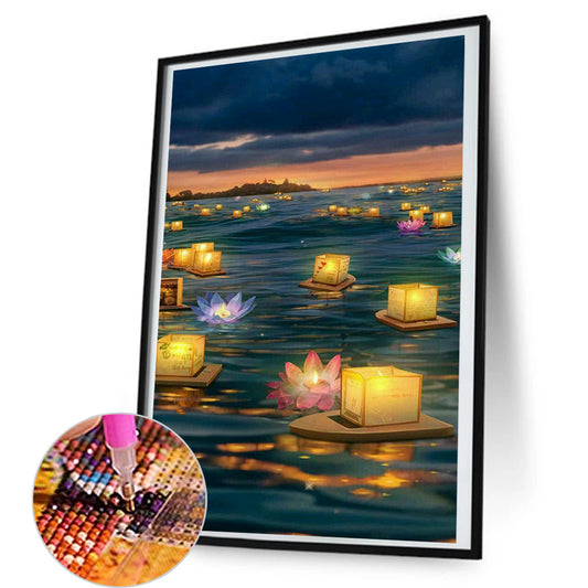 Lotus Lamp - Full Round Drill Diamond Painting 45*80CM