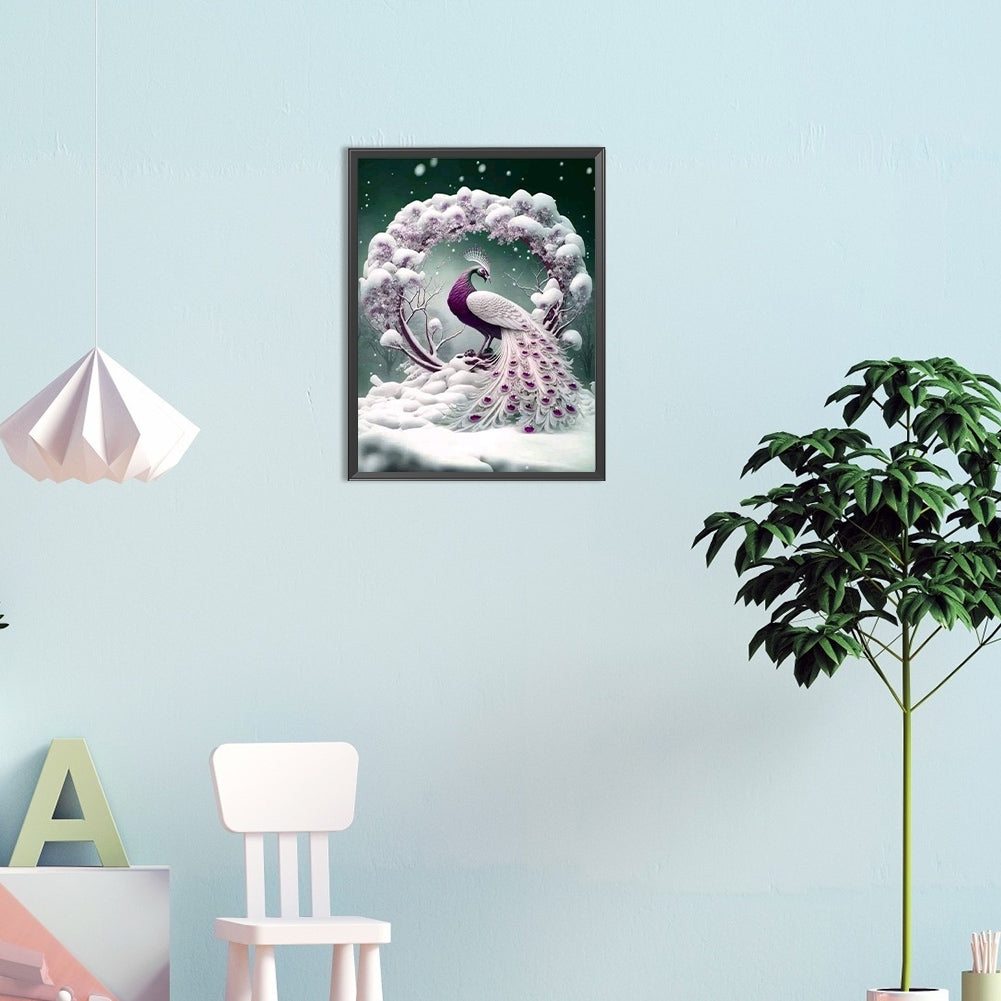 Snow Peacock - Full Round Drill Diamond Painting 30*40CM