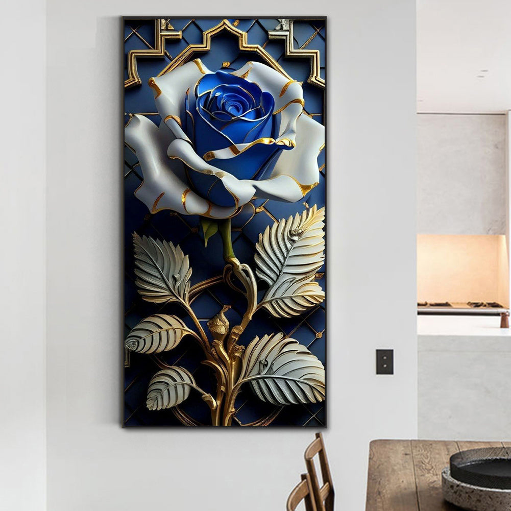 Blue Flowers On Black Background - Full Round Drill Diamond Painting 40*80CM