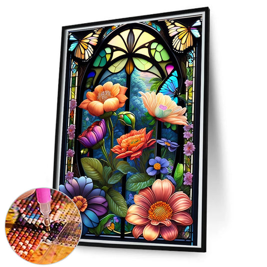 Glass Window Butterflies - Full Round Drill Diamond Painting 50*80CM