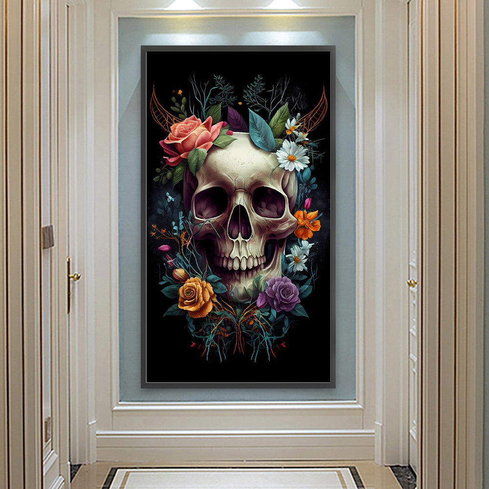 Flower Skull - Full Round Drill Diamond Painting 40*70CM