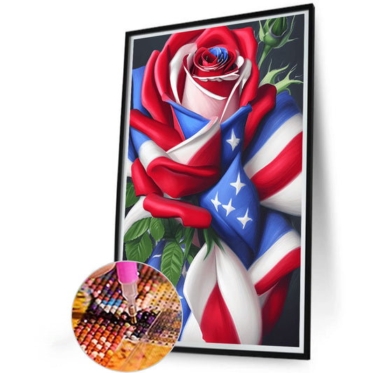American Flag Rose - Full Round Drill Diamond Painting 40*60CM