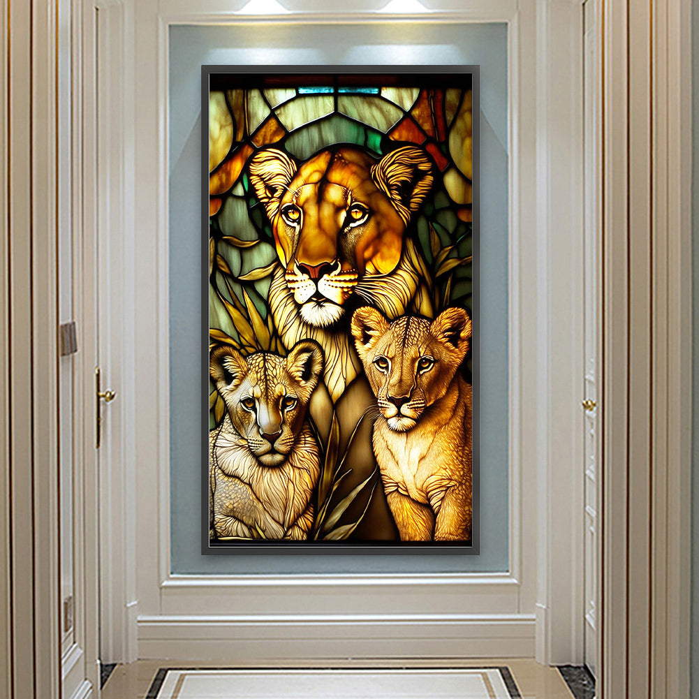 Lion Glass Painting - Full Round Drill Diamond Painting 40*70CM