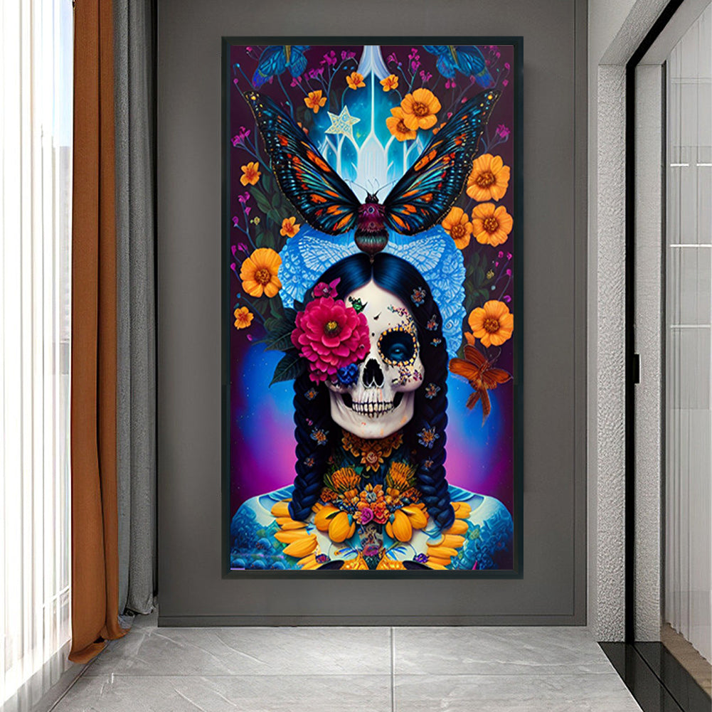 Flower Skull - Full Round Drill Diamond Painting 40*70CM