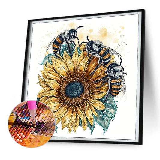 Sunflower Bee - Special Shaped Drill Diamond Painting 30*30CM
