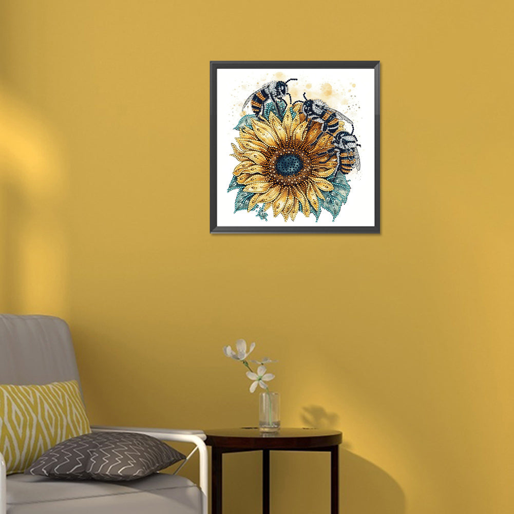 Sunflower Bee - Special Shaped Drill Diamond Painting 30*30CM