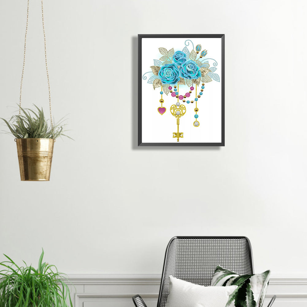 Flower And Key Pendant - Special Shaped Drill Diamond Painting 30*40CM