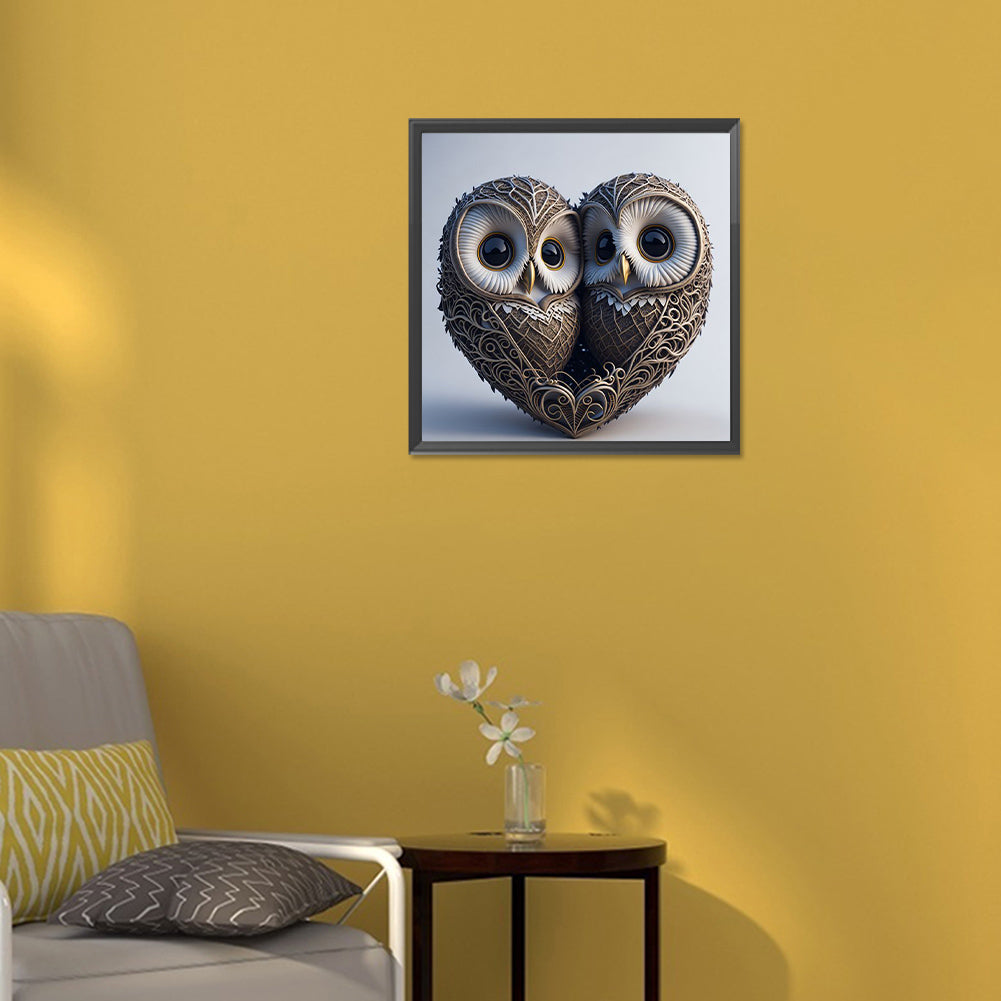 Heart Shaped Owl - Full Round Drill Diamond Painting 30*30CM