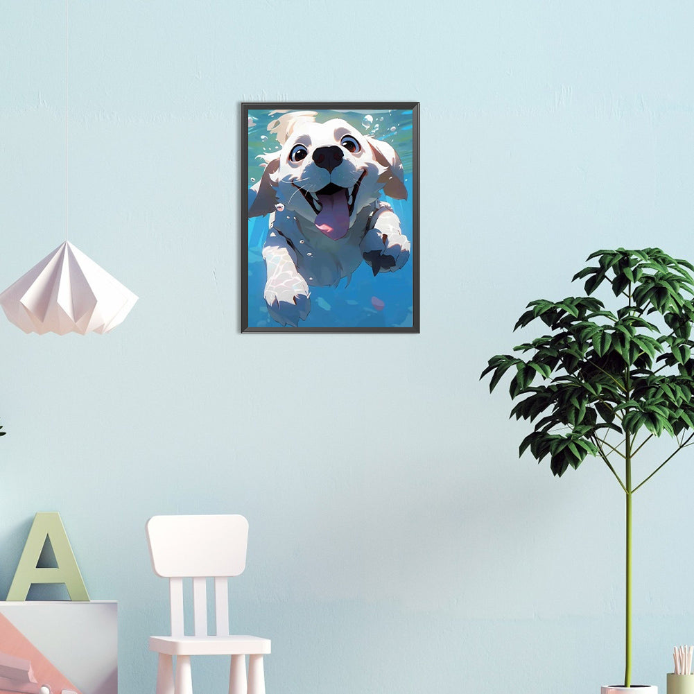 Puppy Swimming Underwater - Full Round Drill Diamond Painting 30*40CM