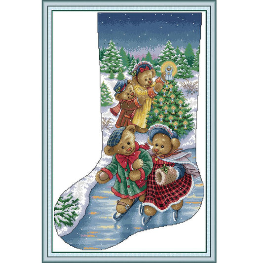 Bear Christmas Stocking - 16CT Stamped Cross Stitch 37*53CM(Joy Sunday)