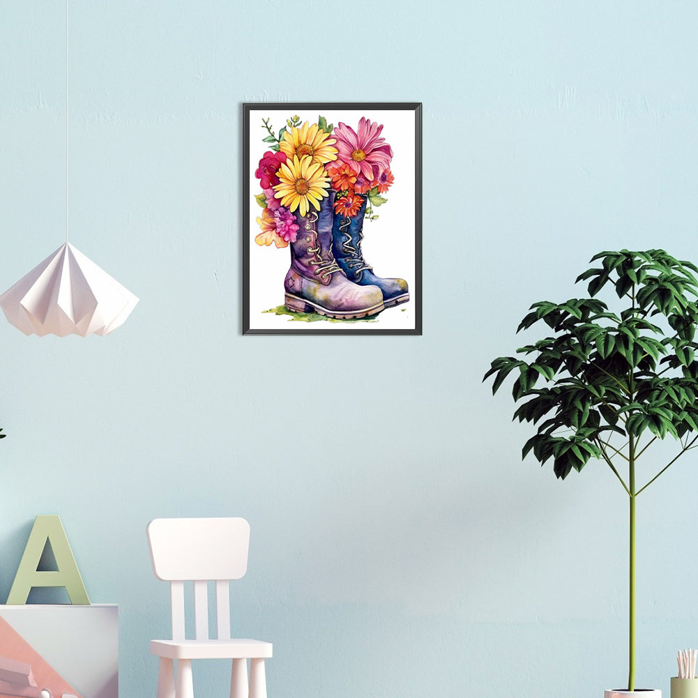 Floral Military Boots - Full Round Drill Diamond Painting 30*40CM