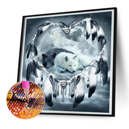 White Wolf And Black Wolf - Full Round Drill Diamond Painting 30*30CM