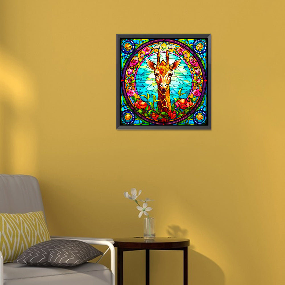 Glass Giraffe - Full Round Drill Diamond Painting 30*30CM