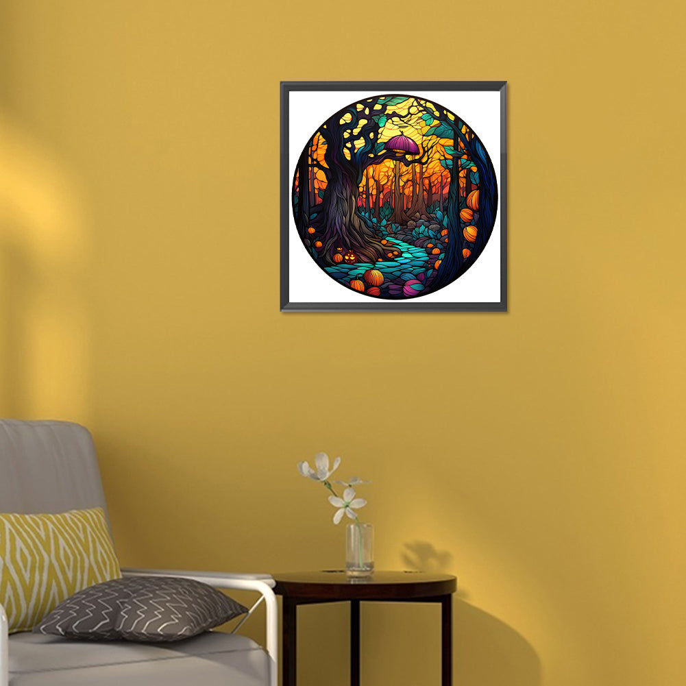 Halloween Pumpkin Skeleton Haunted House Glass Painting - Full Round Drill Diamond Painting 30*30CM