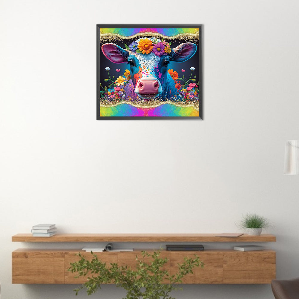 Flower Cow - AB Round Drill Diamond Painting 45*40CM
