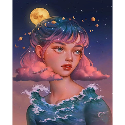Moon Girl - AB Round Drill Diamond Painting 40*50CM