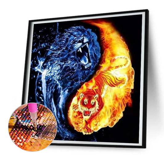 Tiger Yin And Yang Diagram - Full Round Drill Diamond Painting 30*30CM