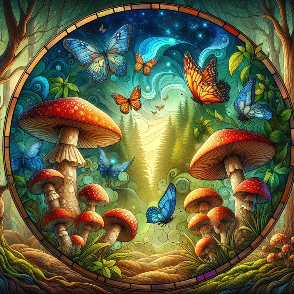 Glass Wind Mushroom Forest - Full Round Drill Diamond Painting 30*30CM