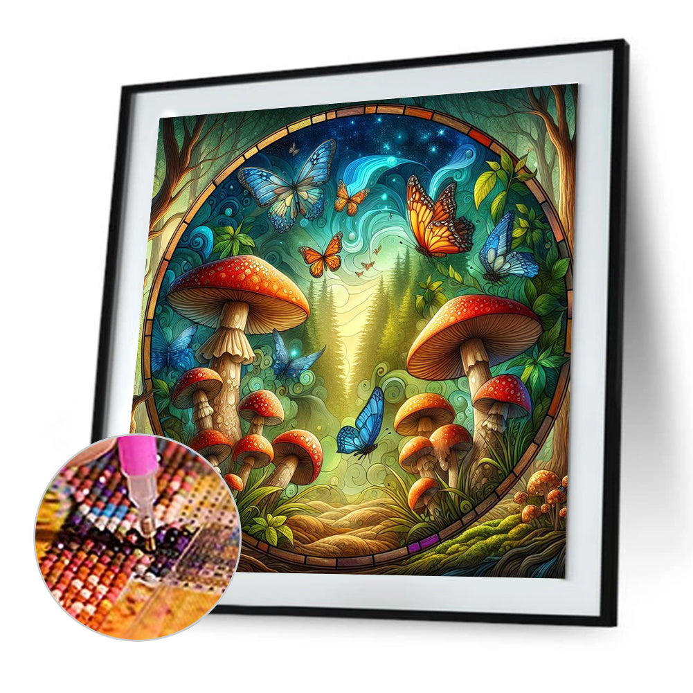 Glass Wind Mushroom Forest - Full Round Drill Diamond Painting 30*30CM