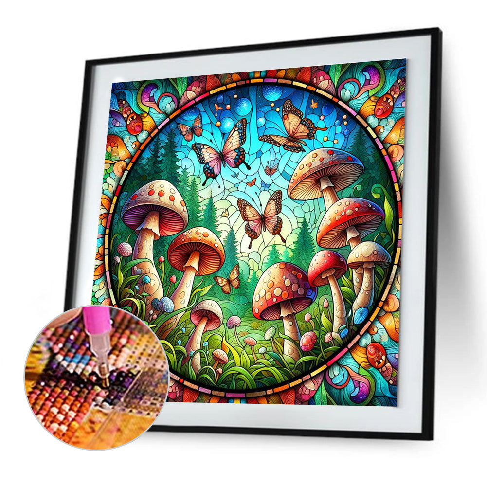 Glass Wind Butterfly Mushroom - Full Round Drill Diamond Painting 30*30CM