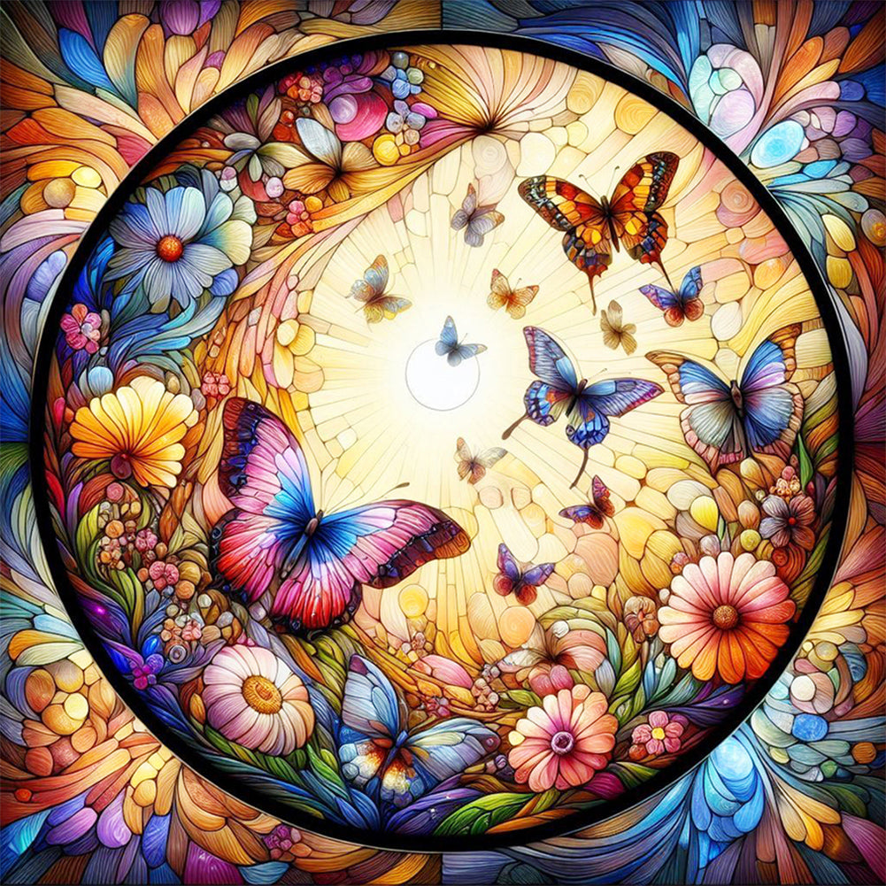 Glass Wind Butterfly Bush - Full Round Drill Diamond Painting 30*30CM