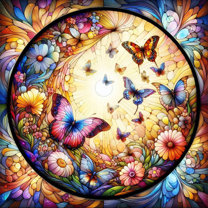 Glass Wind Butterfly Bush - Full Round Drill Diamond Painting 30*30CM