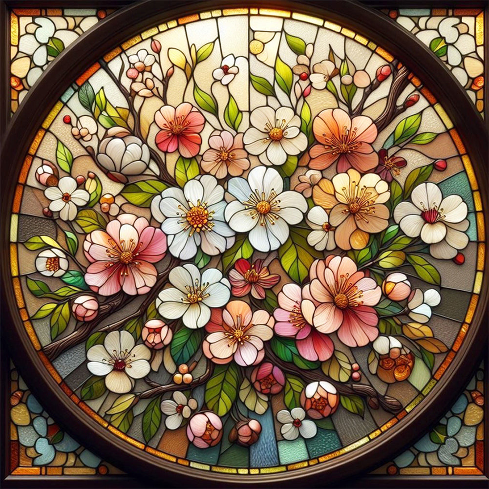Glass Wind Flowers - Full Round Drill Diamond Painting 30*30CM