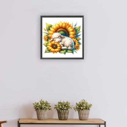 Sheep And Sunflowers - Full Round Drill Diamond Painting 30*30CM