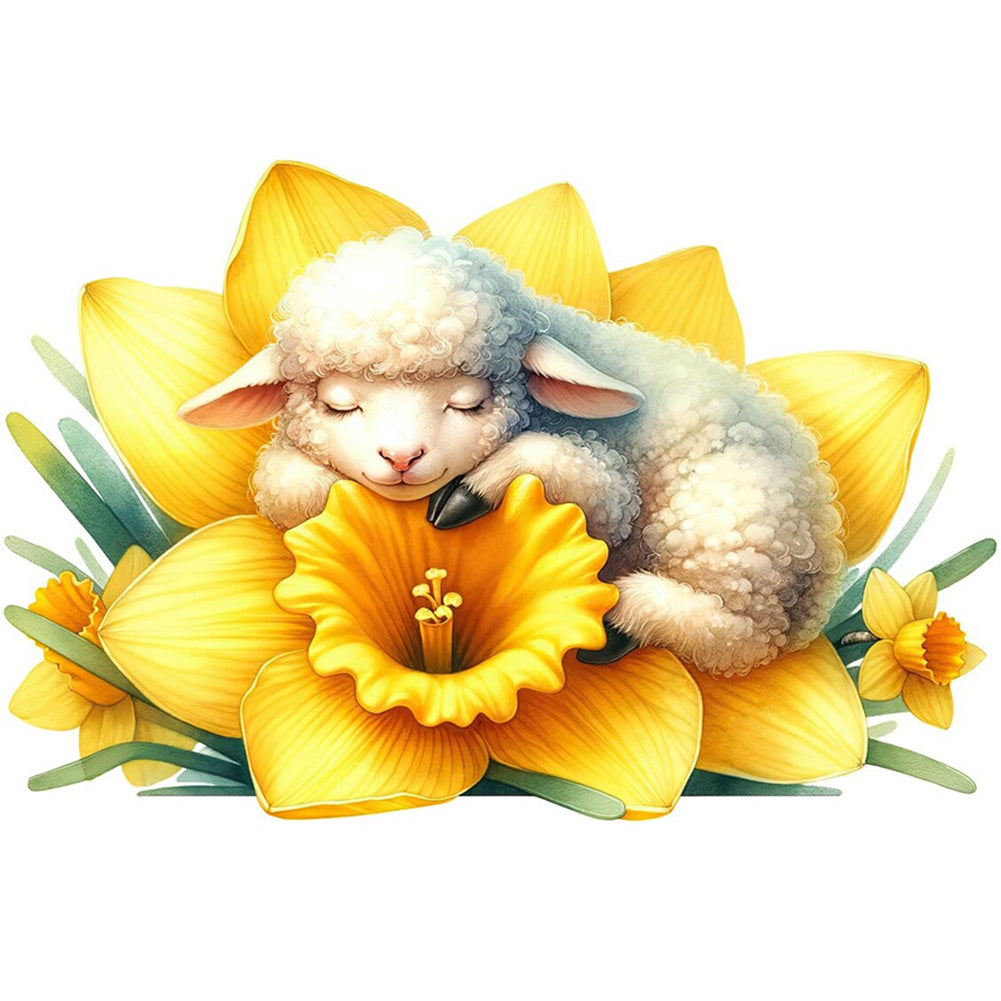Sheep And Daffodils - Full Round Drill Diamond Painting 30*30CM