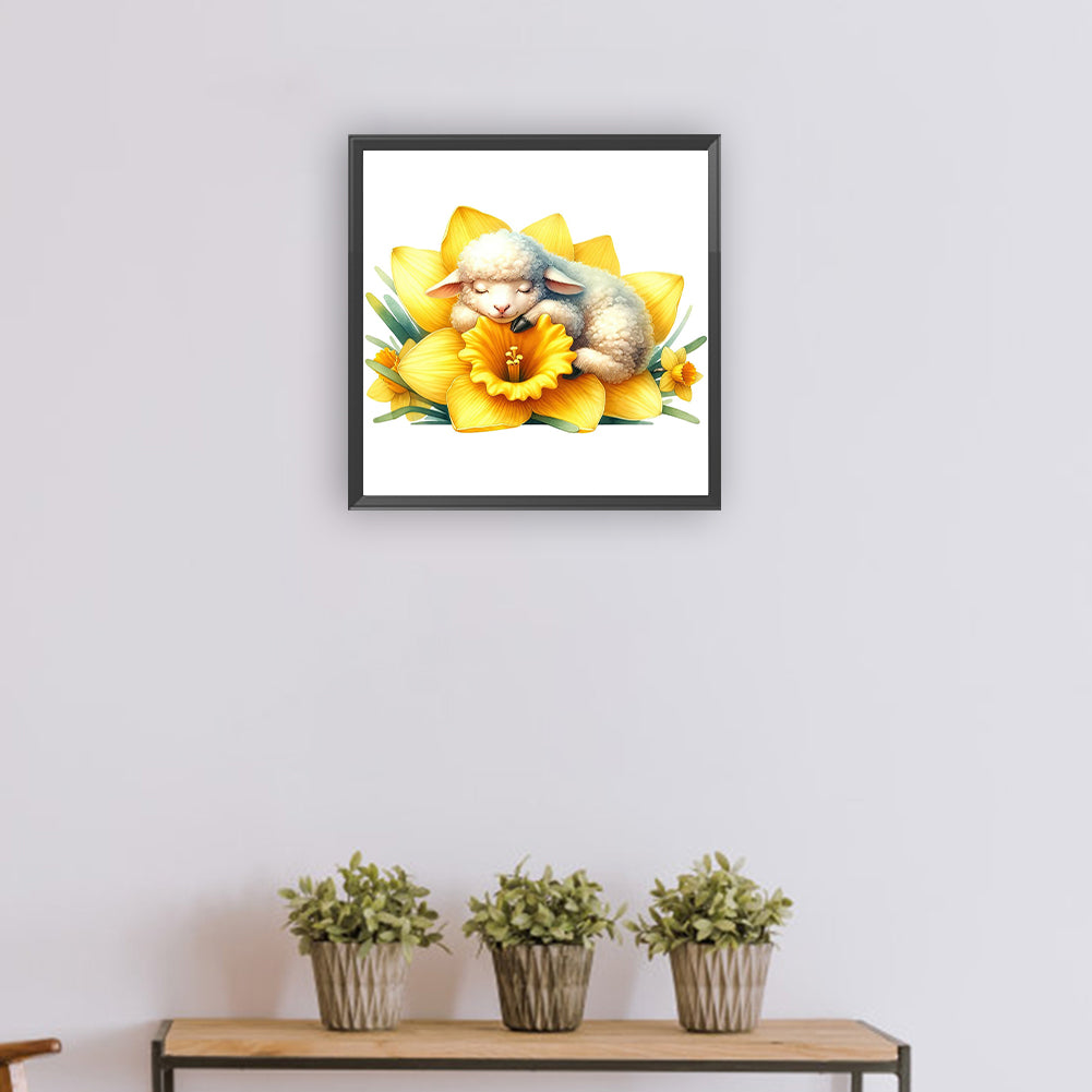 Sheep And Daffodils - Full Round Drill Diamond Painting 30*30CM