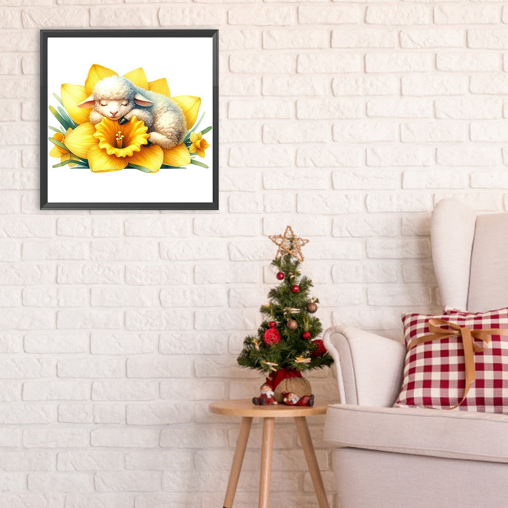 Sheep And Daffodils - Full Round Drill Diamond Painting 30*30CM