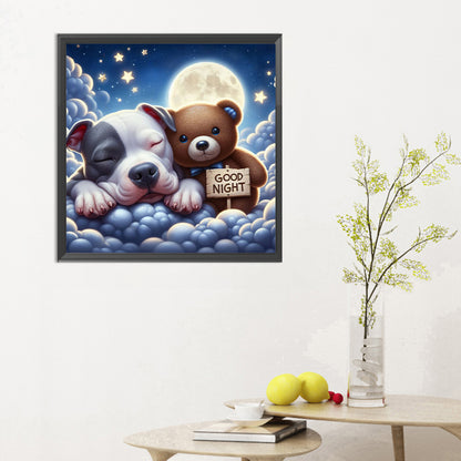 Good Night Bear And Puppy - Full Round Drill Diamond Painting 30*30CM