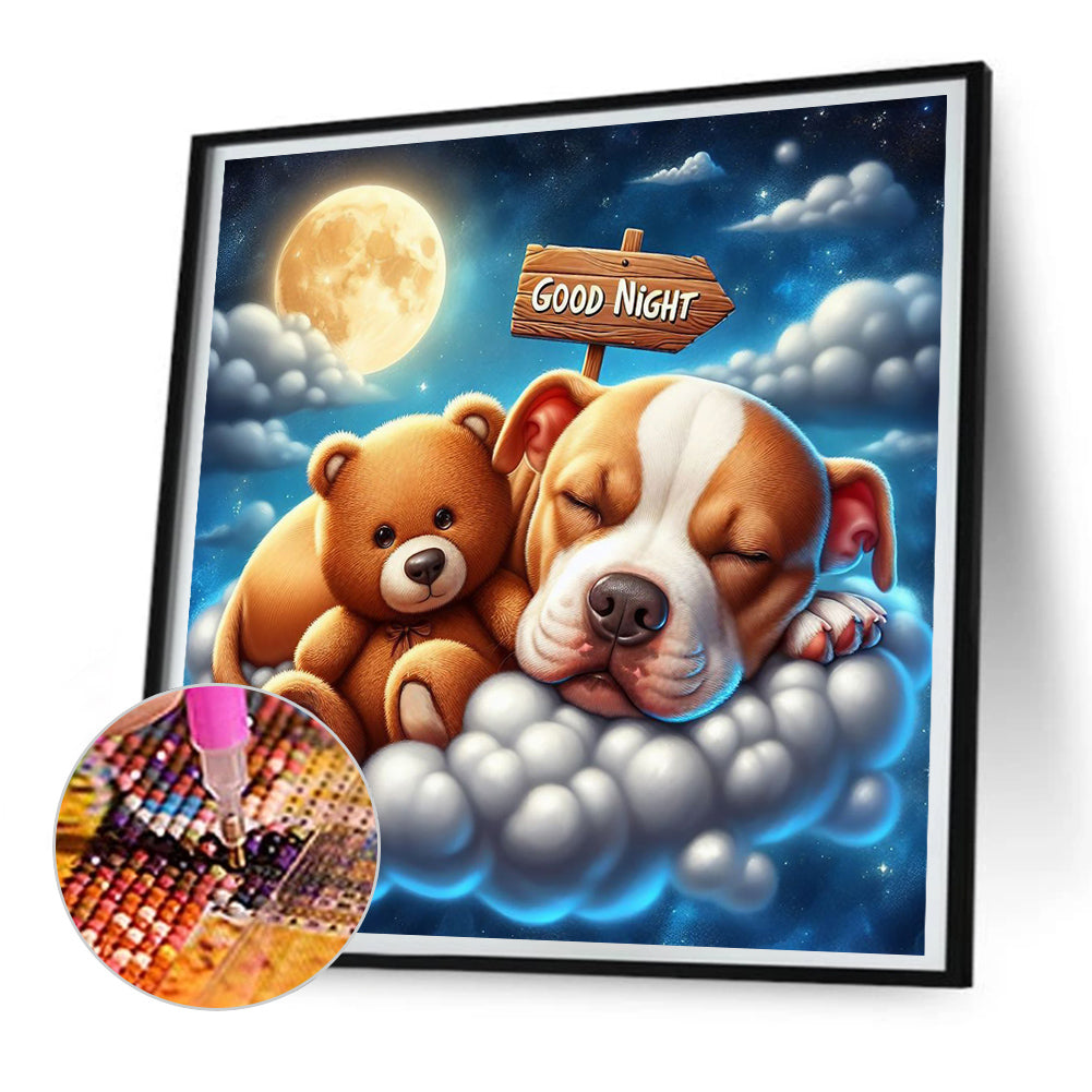 Good Night Bear And Puppy - Full Round Drill Diamond Painting 30*30CM