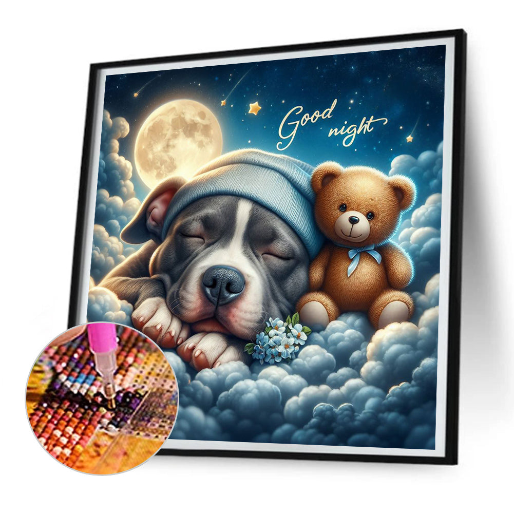 Good Night Bear And Puppy - Full Round Drill Diamond Painting 30*30CM