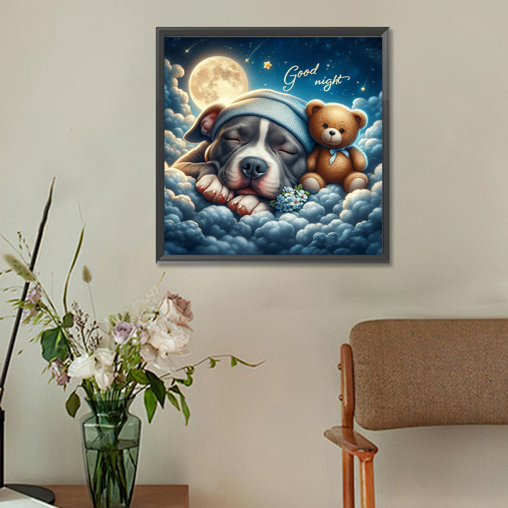 Good Night Bear And Puppy - Full Round Drill Diamond Painting 30*30CM