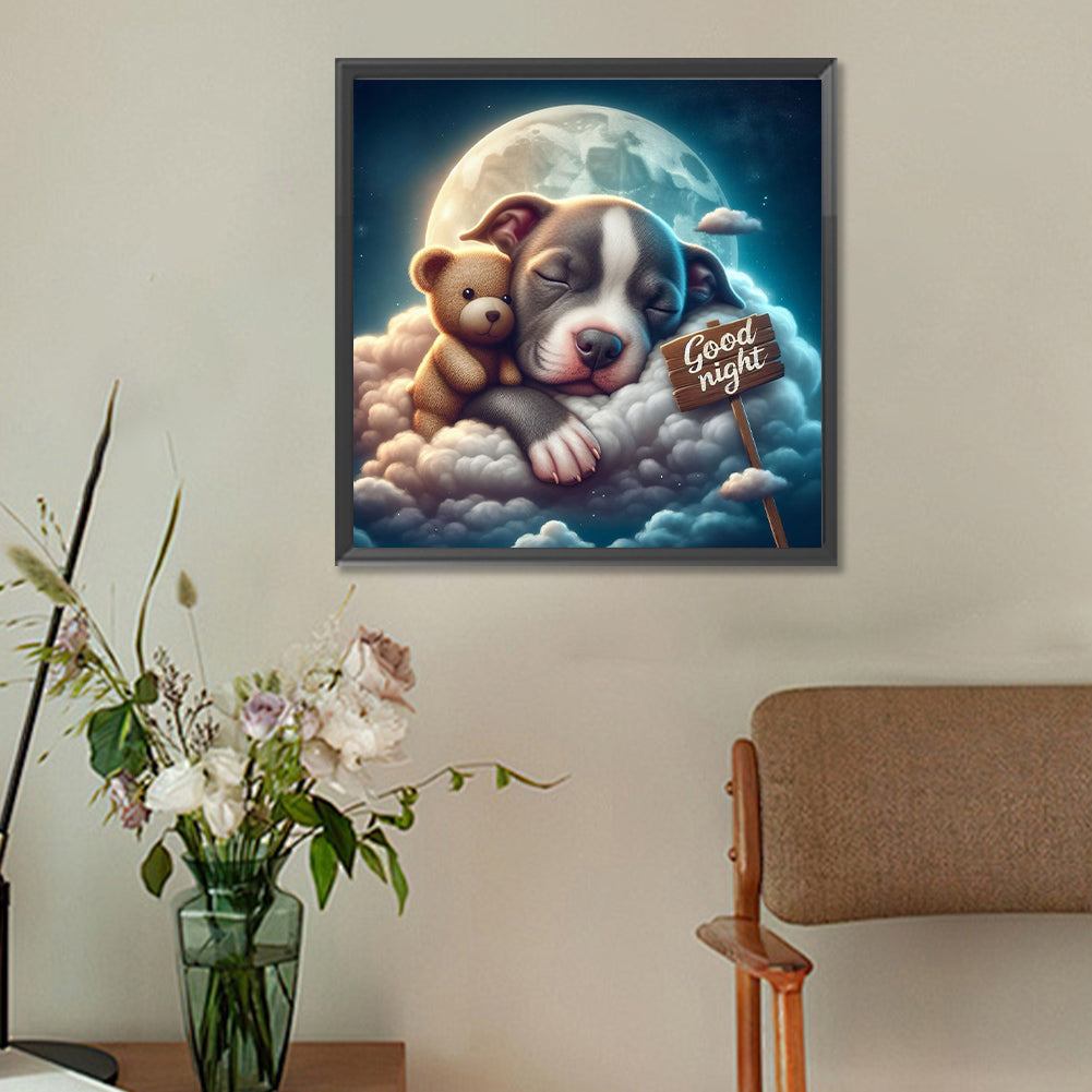 Good Night Bear And Puppy - Full Round Drill Diamond Painting 30*30CM