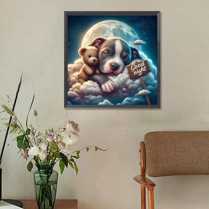 Good Night Bear And Puppy - Full Round Drill Diamond Painting 30*30CM
