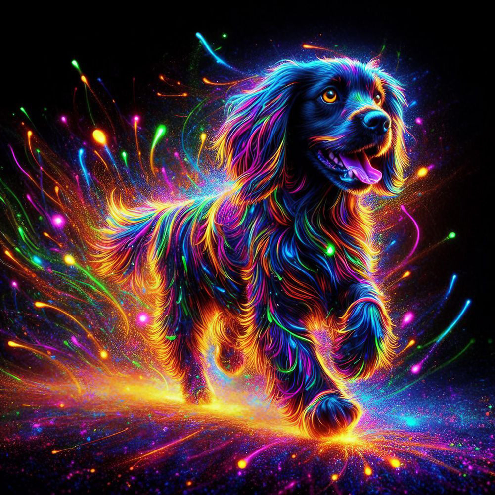 Running Neon Puppy - Full Round Drill Diamond Painting 30*30CM