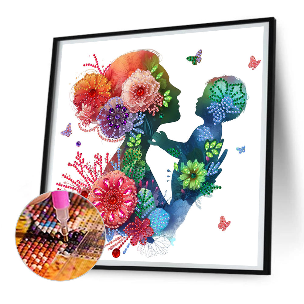 Mother And Child Silhouette - Special Shaped Drill Diamond Painting 30*30CM