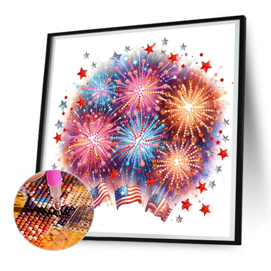 American Flag Fireworks - Special Shaped Drill Diamond Painting 30*30CM