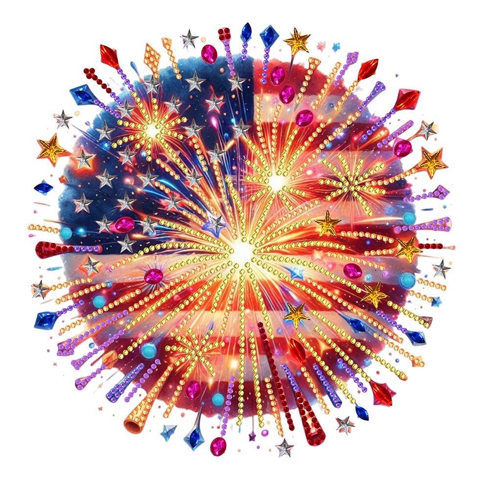 American Flag Fireworks - Special Shaped Drill Diamond Painting 30*30CM