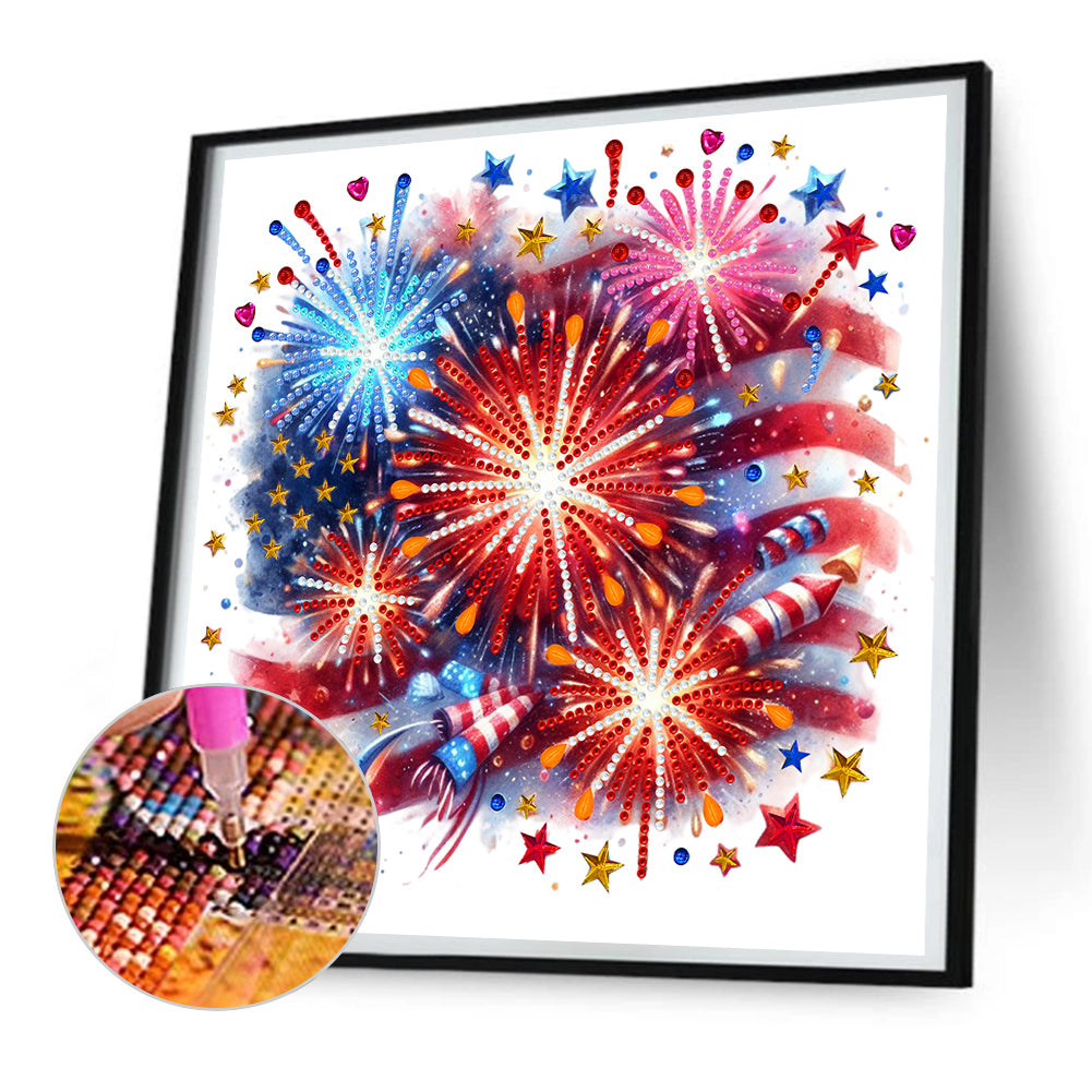 American Flag Fireworks - Special Shaped Drill Diamond Painting 30*30CM