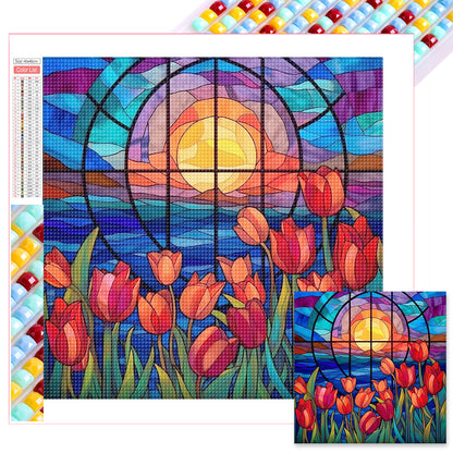 Glass Painting Flowers - Full Square Drill Diamond Painting 40*40CM