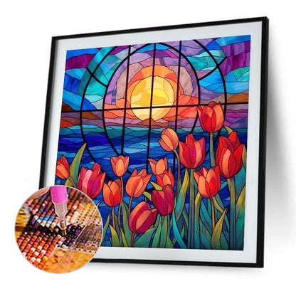 Glass Painting Flowers - Full Square Drill Diamond Painting 40*40CM