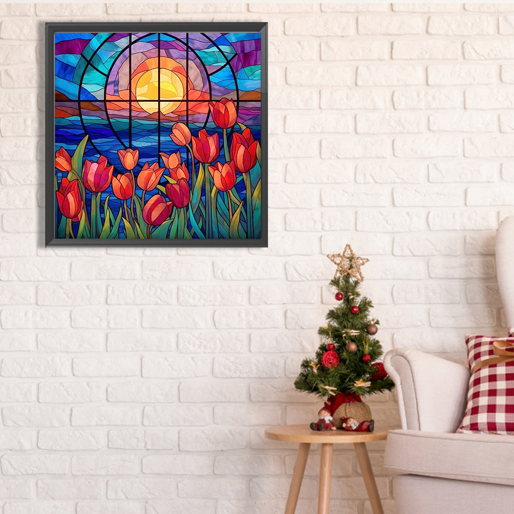 Glass Painting Flowers - Full Square Drill Diamond Painting 40*40CM