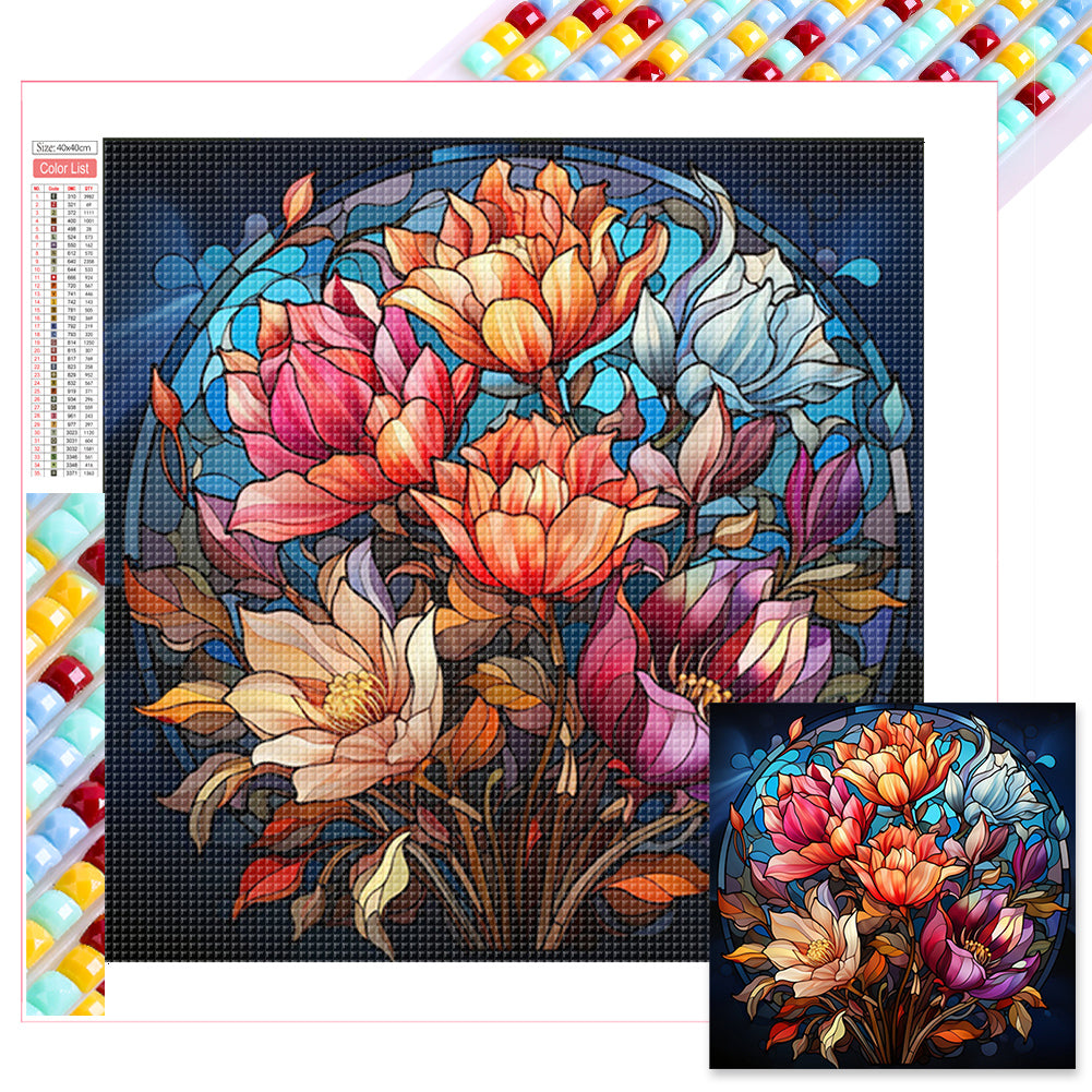 Glass Painting Flowers - Full Square Drill Diamond Painting 40*40CM